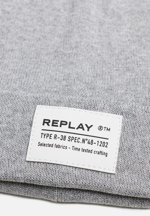 Replay - Cotton beanie with turn-up - grey melange
