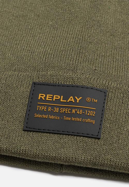 Replay - Cotton beanie with turn-up - military green