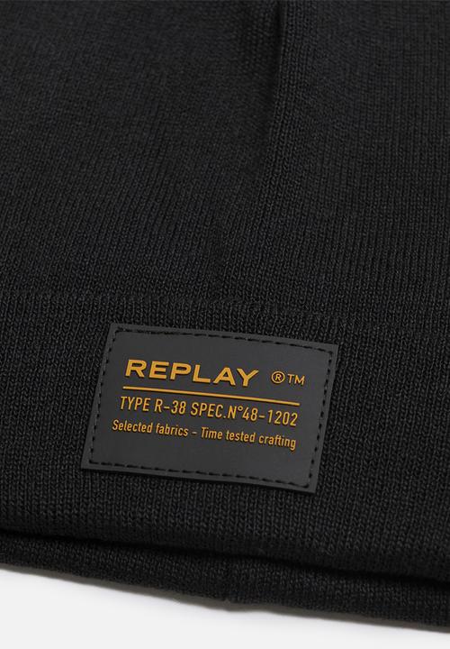 Replay - Cotton beanie with turn-up - black