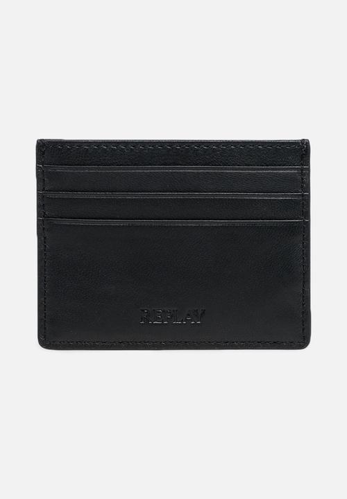 Replay - Solid-coloured leather document holder - black