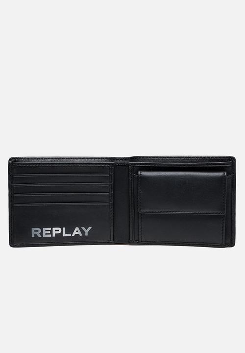 Replay - Solid-coloured leather document holder - black