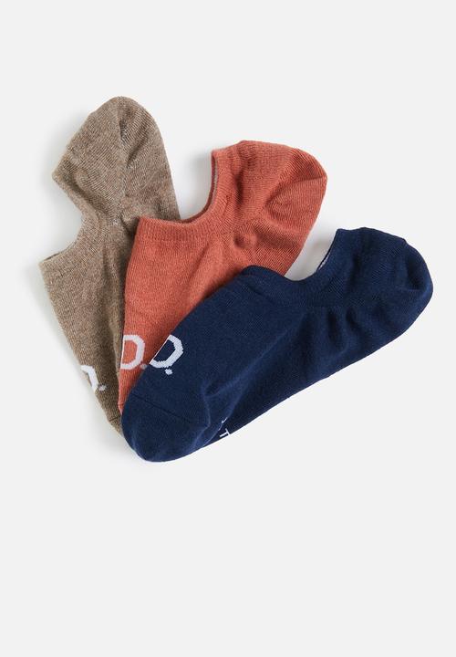 Jonathan D - Hide 3pck branded secret socks - white/wheat/black