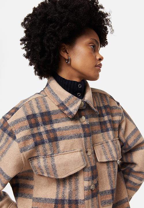 H&M - Oversized shacket - beige/checked