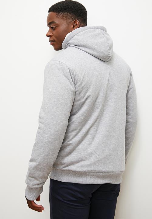 Lark & Crosse - Themba sherpa lined zip through hoodie - grey melange
