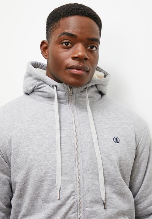Lark & Crosse - Themba sherpa lined zip through hoodie - grey melange