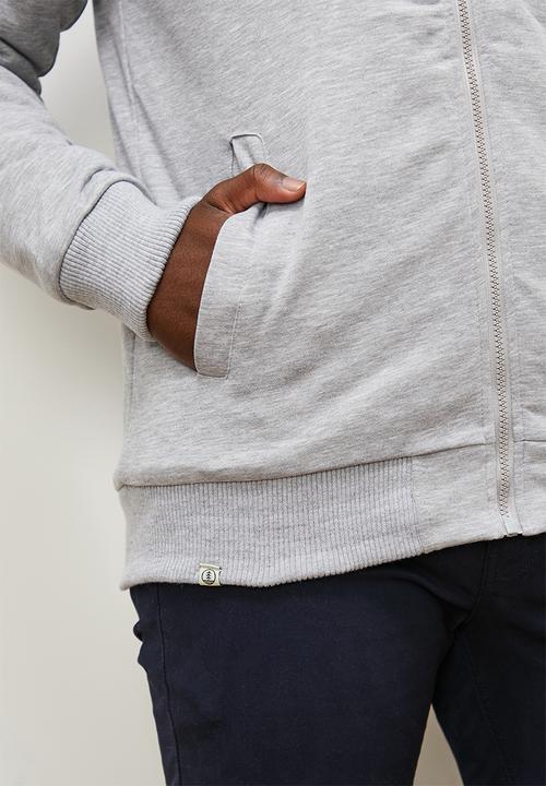 Lark & Crosse - Themba sherpa lined zip through hoodie - grey melange