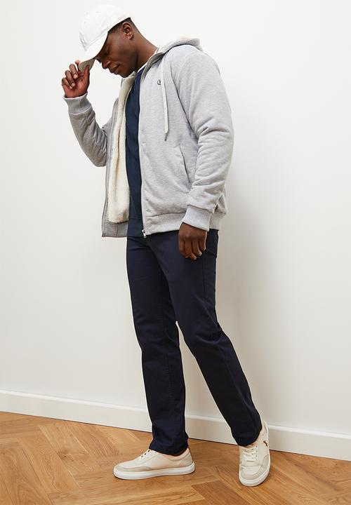 Lark & Crosse - Themba sherpa lined zip through hoodie - grey melange