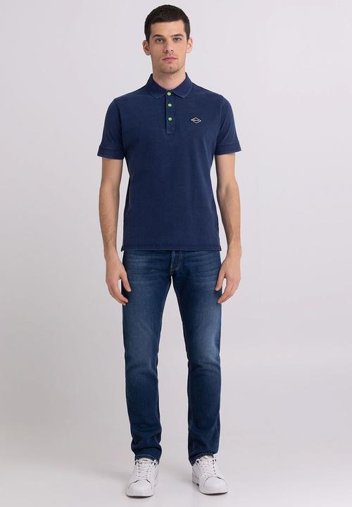 Replay - Piqué polo shirt with print - navy blue
