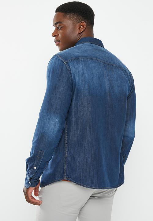 POLO - Men pjc long sleeve denim shirt - indigo