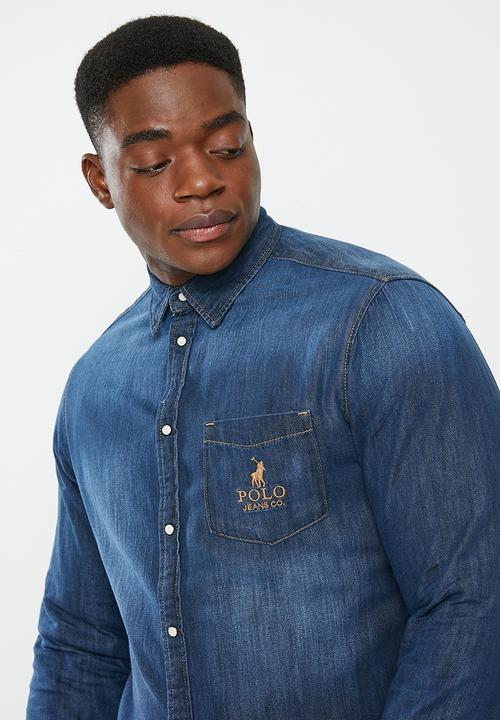 POLO - Men pjc long sleeve denim shirt - indigo