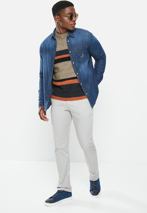 POLO - Men pjc long sleeve denim shirt - indigo
