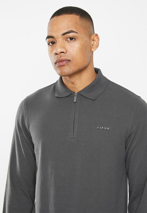 urban° - Mens urban core long sleeve golfer - charcoal