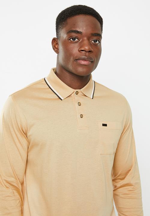 Pierre Cardin - Mercerised  200 long sleeve golfer - stone