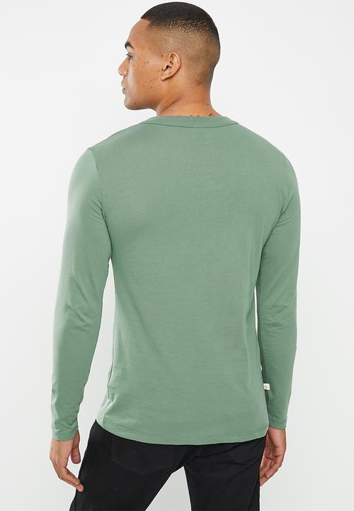 urban° - Mens urban core long sleeve tee henley - dark forest