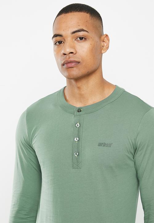 urban° - Mens urban core long sleeve tee henley - dark forest