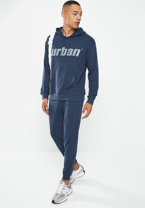urban° - Mens urban core fleece sweat pull over hoodie - navy