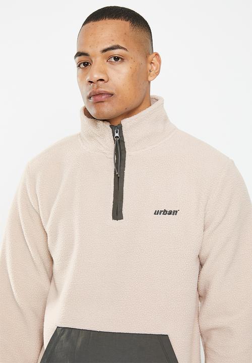 urban° - Mens urban quarter zip polar fleece sweater pull over - silver