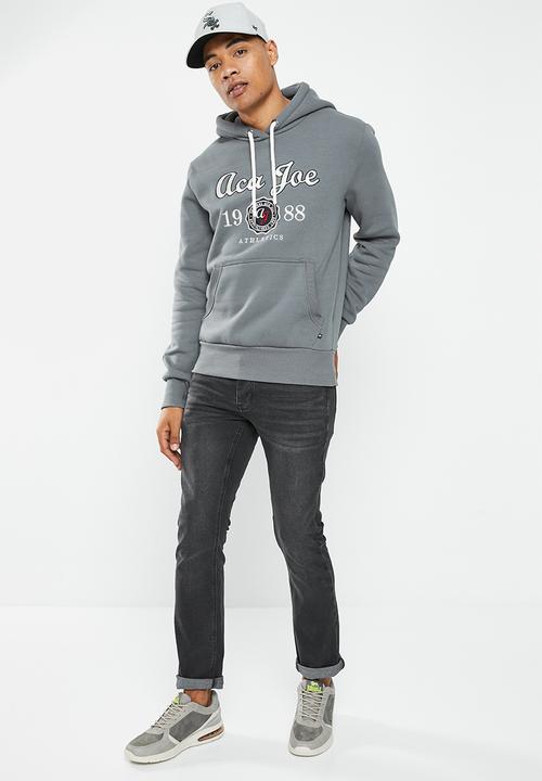 Aca Joe - Mens aca joe brushed fleece pull over hoody - dark grey
