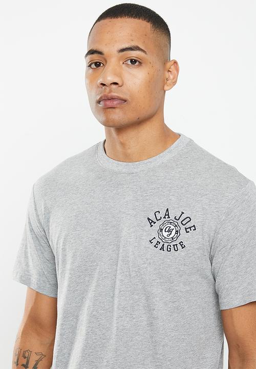 Aca Joe - Mens embroidered crew tee short sleeve - grey melange