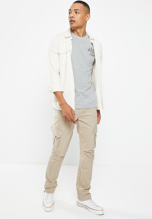 Aca Joe - Mens embroidered crew tee short sleeve - grey melange