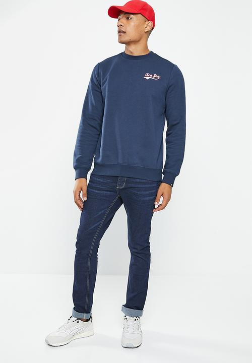 Aca Joe - Mens aca joe logo pull over sweater - dress blue