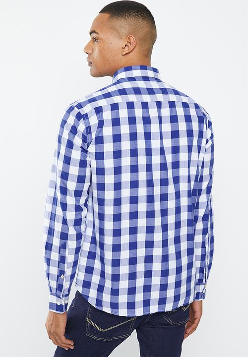 Aca Joe - Mens aca joe long sleeve check embroidery - dress blue