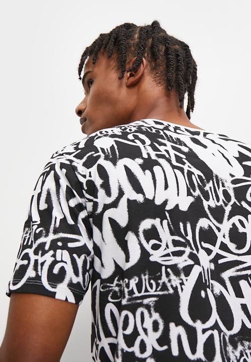 STYLE REPUBLIC - Aop crew neck tee - black & white