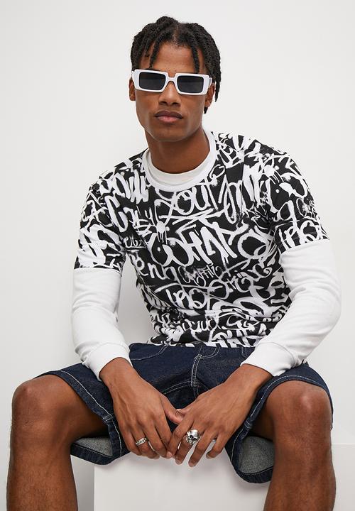 STYLE REPUBLIC - Aop crew neck tee - black & white