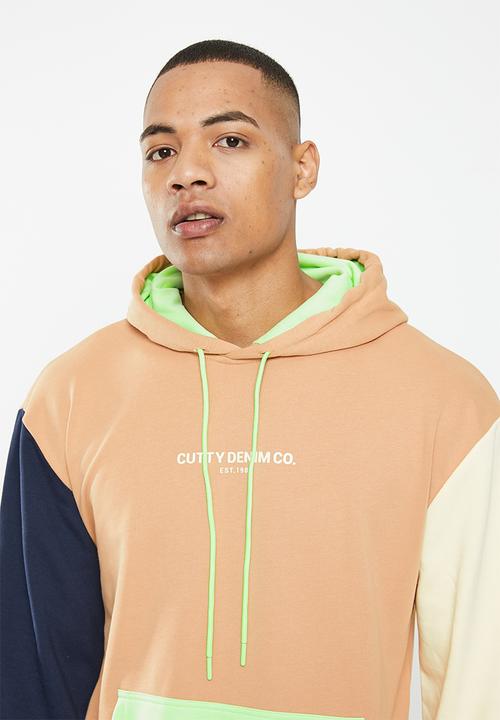 Cutty - Luca hooded block  sweatshirt - taupe