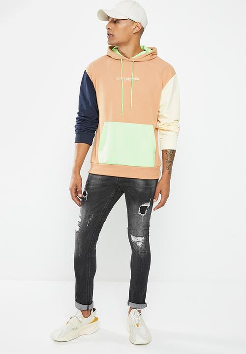 Cutty - Luca hooded block  sweatshirt - taupe