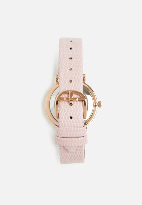 Ted Baker - Sst rose-gold case pink sunray dial with crystals at quarters bangle bracelet