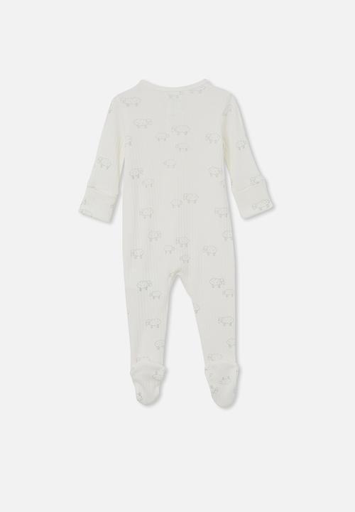 Cotton On - Organic newborn zip through romper - milk/sheepies