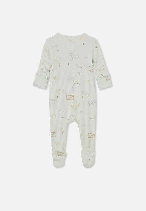 Cotton On - Organic newborn zip through romper - clearly aqua/farmlife