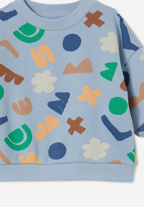 Cotton On - Dusty drop shoulder sweater - dusty blue/multi cut me out
