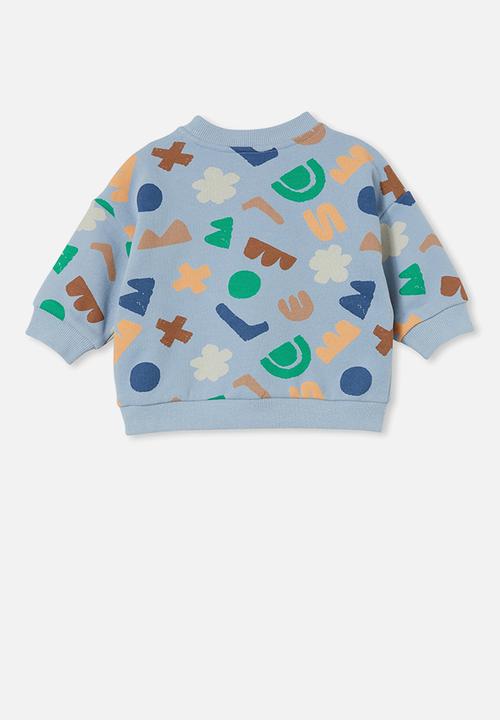 Cotton On - Dusty drop shoulder sweater - dusty blue/multi cut me out