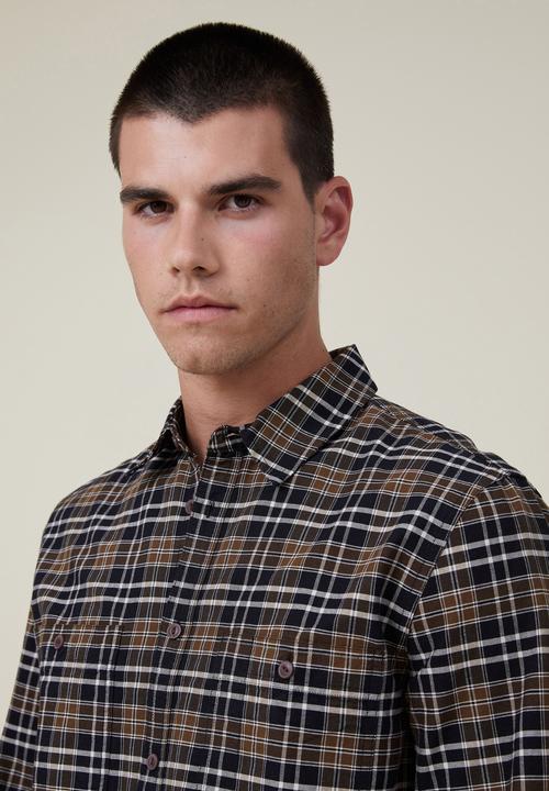 Cotton On - Brooklyn long sleeve shirt - black oxford check