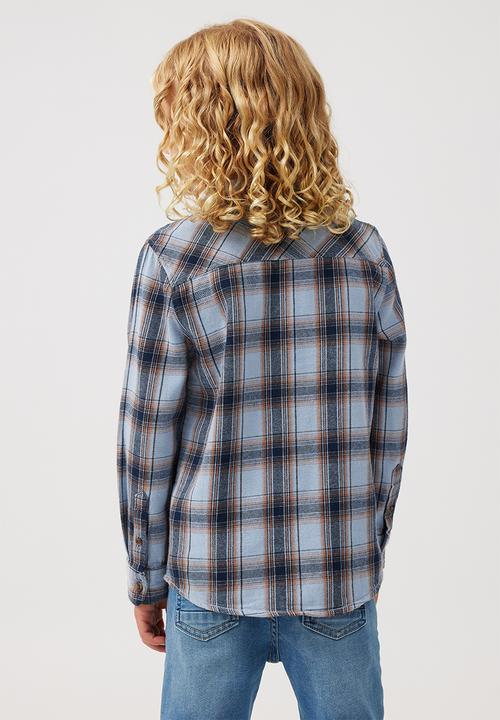 Cotton On - Rugged long sleeve shirt - dusty blue/vintage navy plaid