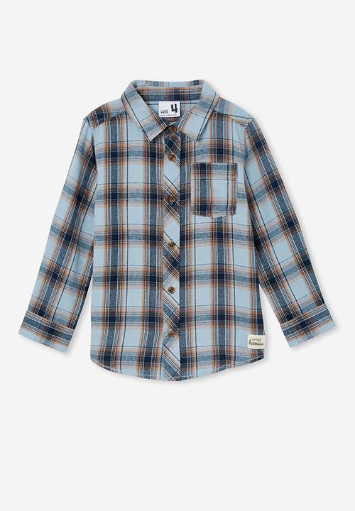 Cotton On - Rugged long sleeve shirt - dusty blue/vintage navy plaid