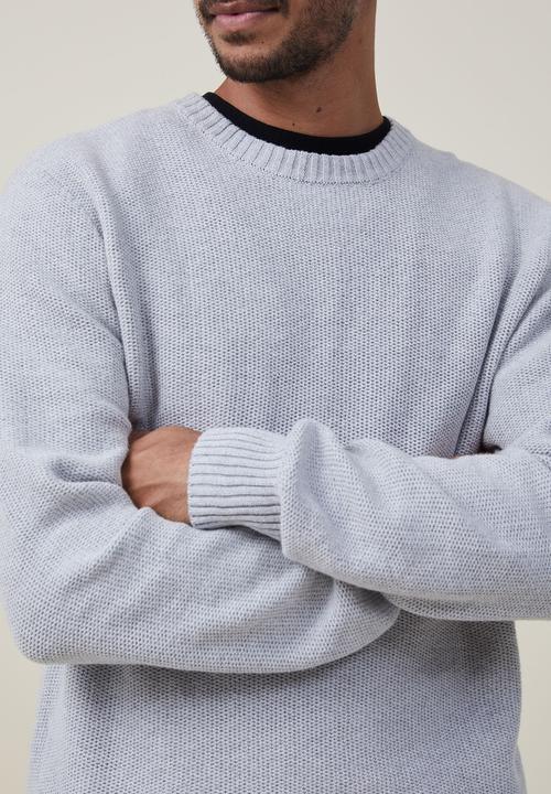 Cotton On - Crew knit - light grey marle waffle