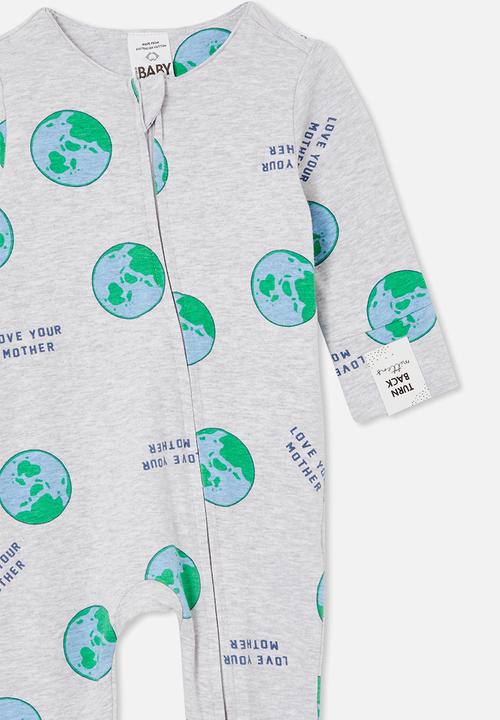 Cotton On - The long sleeve zip romper - cloud marle/love mama earth