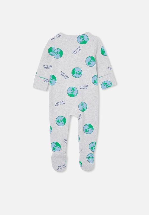 Cotton On - The long sleeve zip romper - cloud marle/love mama earth