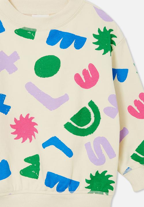 Cotton On - Unisex organic dusty fleece crew - vanilla/cut it out