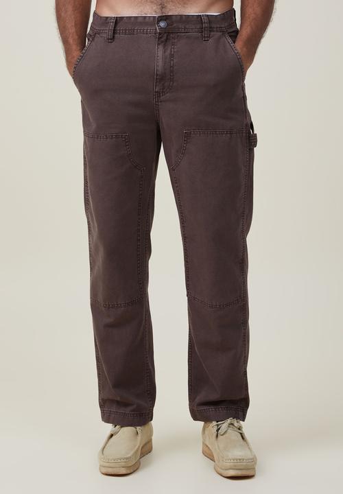 Cotton On - Loose fit pant - double knee washed chocolate