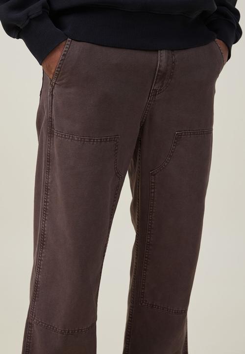 Cotton On - Loose fit pant - double knee washed chocolate