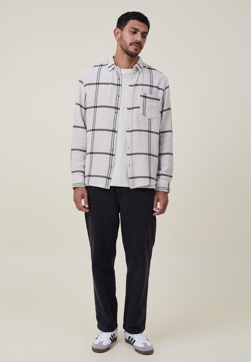 Cotton On - Portland long sleeve shirt - ecru gauze check
