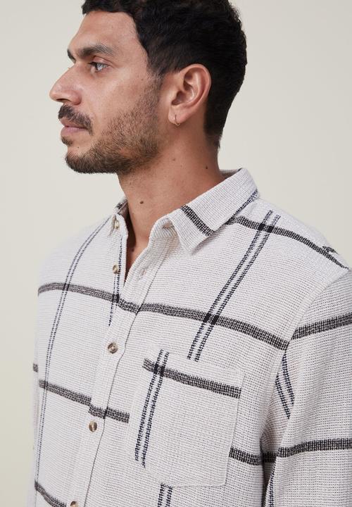 Cotton On - Portland long sleeve shirt - ecru gauze check