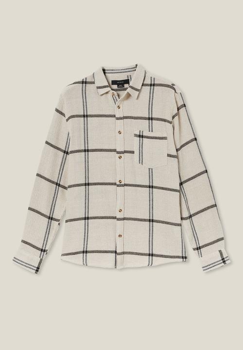 Cotton On - Portland long sleeve shirt - ecru gauze check