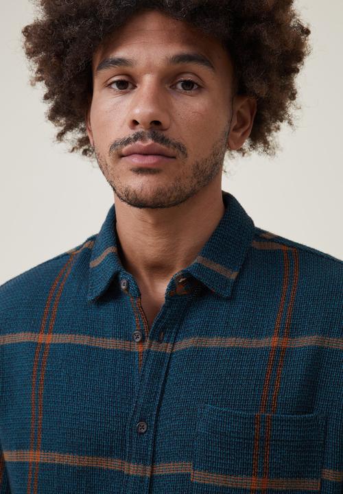 Cotton On - Portland long sleeve shirt - teal gauze check