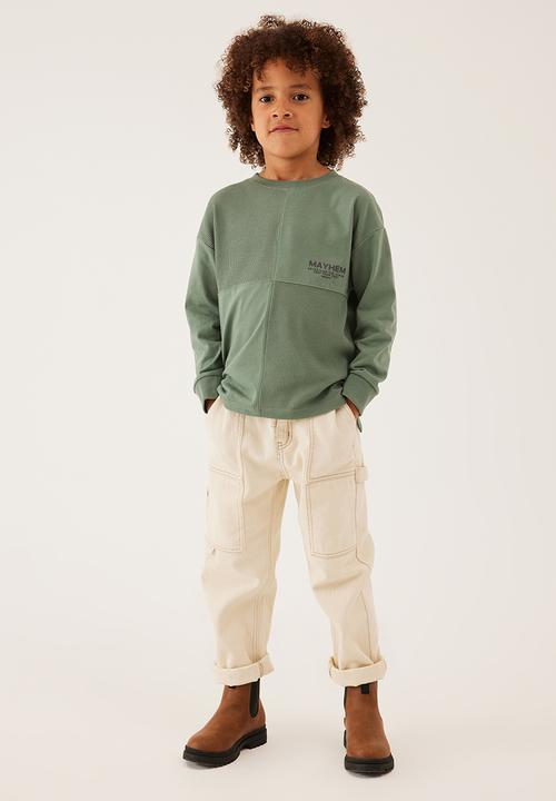 Cotton On - Long sleeve spliced waffle tee - swag green