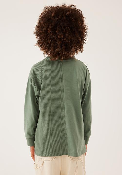 Cotton On - Long sleeve spliced waffle tee - swag green